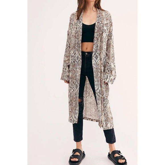 Free People Dresses & Skirts - Free People Animal Print Midi Kimono Duster Cardigan Wild Nights